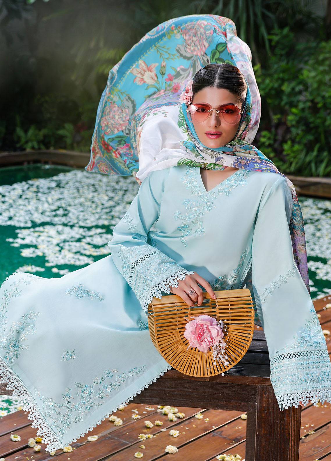 Sahane | Lovent Embroidered Pret 25 | ME23004 Celeste by Maria Faisal - Registered Vendor of : Sahane - type : Ladies Clothes - 100% original wedding dresses