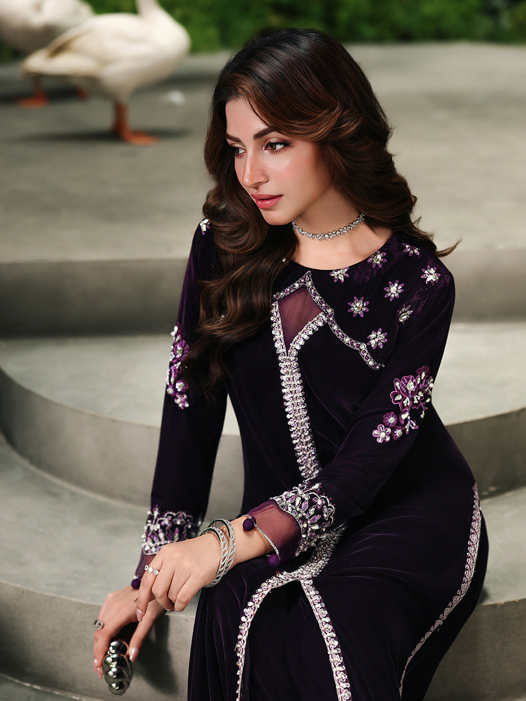 Ain | Twilight The Velvet Edit | AN-180 - Luxury Dress - available at Maria Faisal in UK and USA.