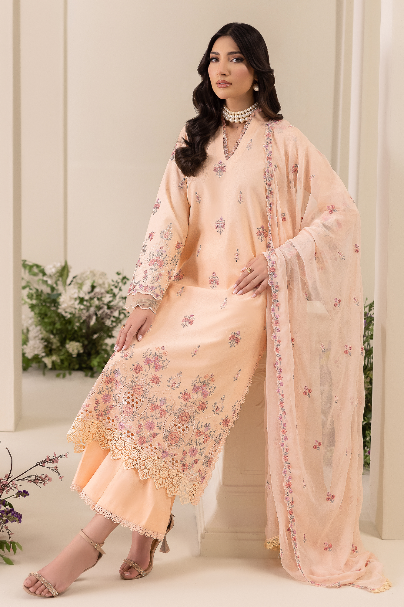 Rajbari | Premium Edition | Embroidered Chiffon Dopatta 04 - Luxury Dress - available at Maria Faisal in UK and USA.