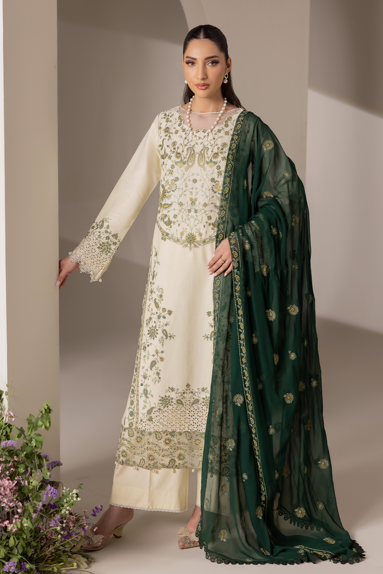 Rajbari | Premium Edition | Embroidered Chiffon Dopatta 05 - Luxury Dress - available at Maria Faisal in UK and USA.
