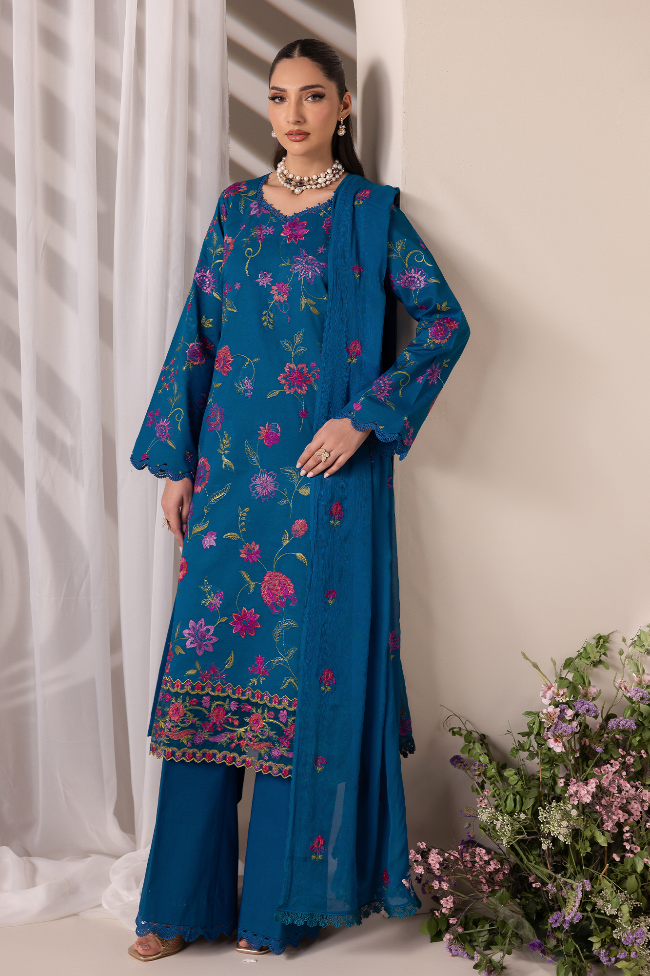 Rajbari | Premium Edition | Embroidered Chiffon Dopatta 11 - Luxury Dress - available at Maria Faisal in UK and USA.