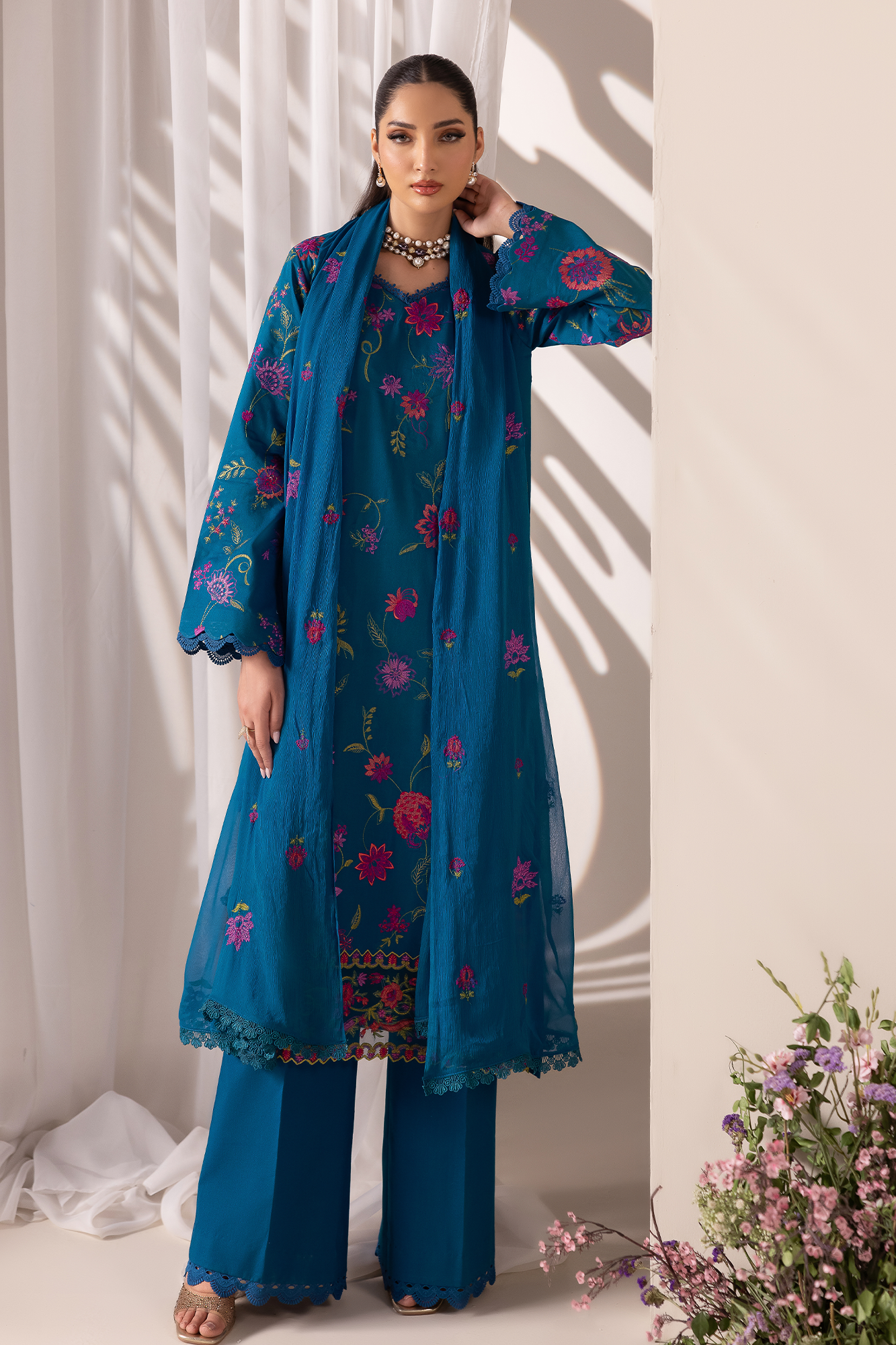 Rajbari | Premium Edition | Embroidered Chiffon Dopatta 11 - Luxury Dress - available at Maria Faisal in UK and USA.