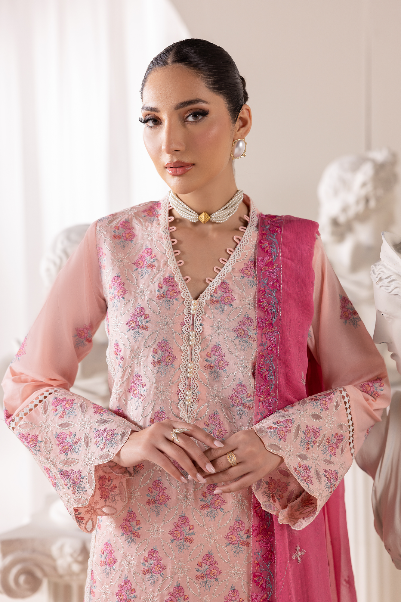 Rajbari | Premium Edition |Embroidered Chiffon Dopatta 02 - Luxury Dress - available at Maria Faisal in UK and USA.