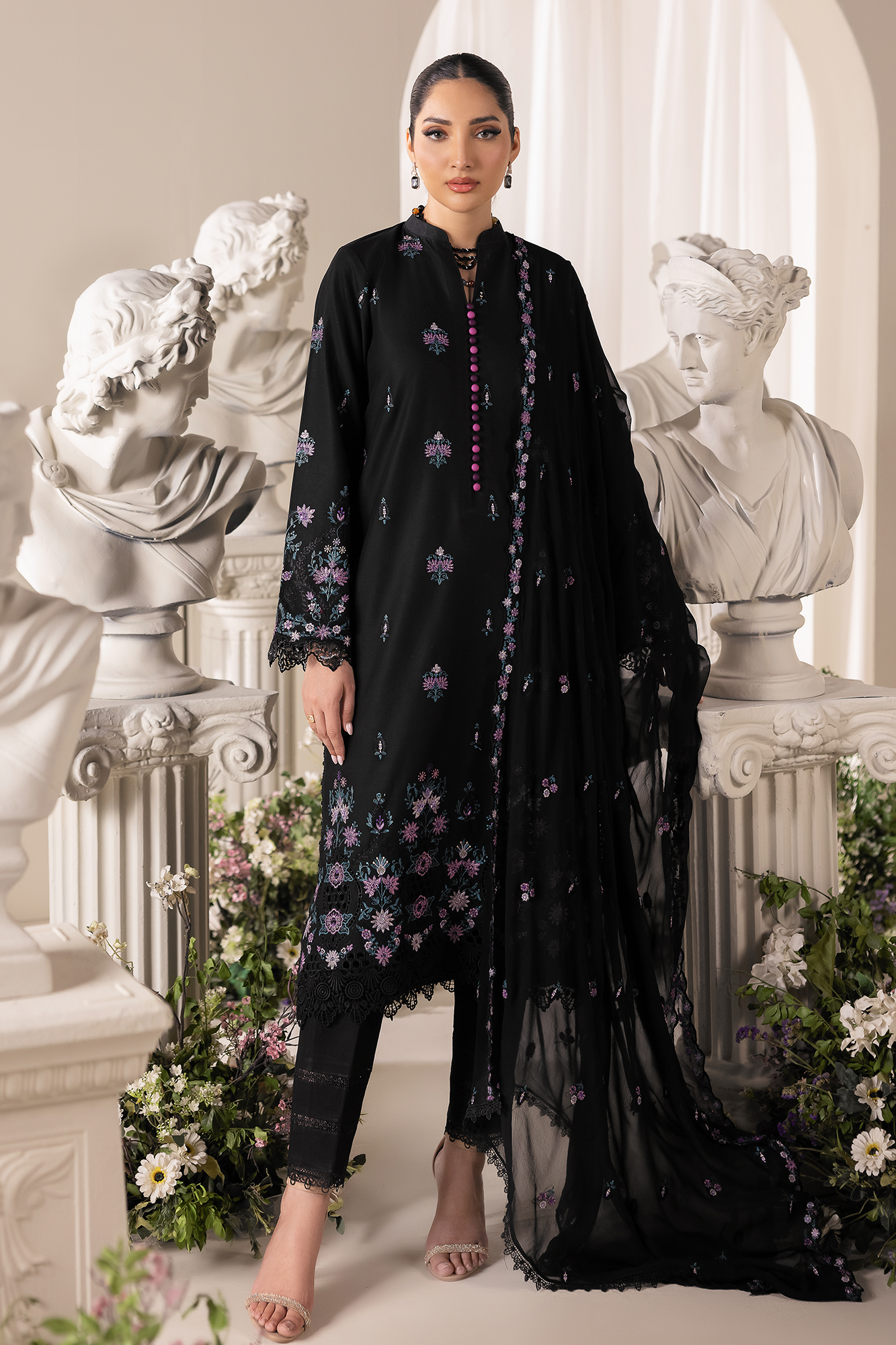 Rajbari | Premium Edition | Embroidered Chiffon Dopatta 01 - Luxury Dress - available at Maria Faisal in UK and USA.