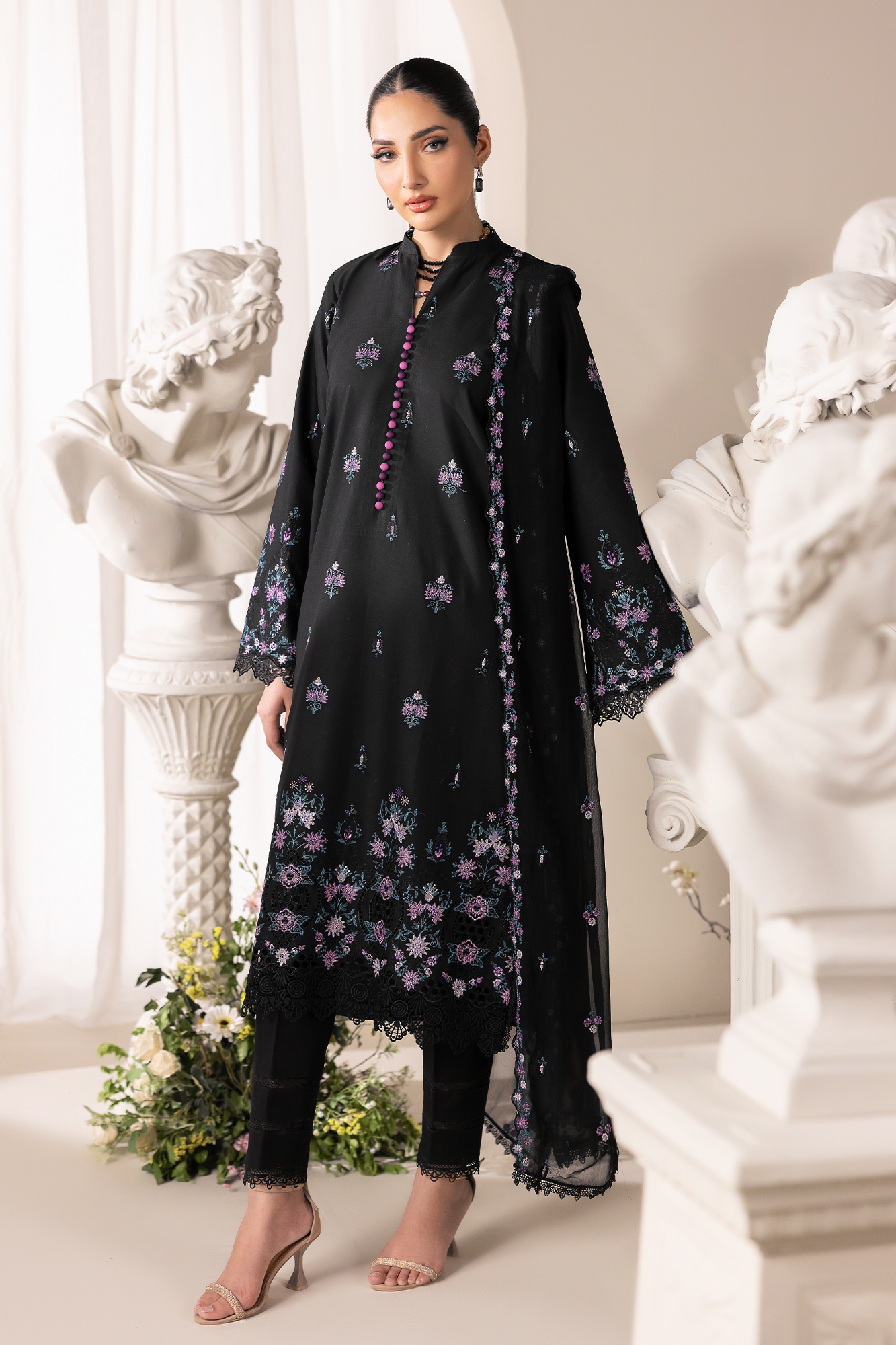 Rajbari | Premium Edition | Embroidered Chiffon Dopatta 01 - Luxury Dress - available at Maria Faisal in UK and USA.