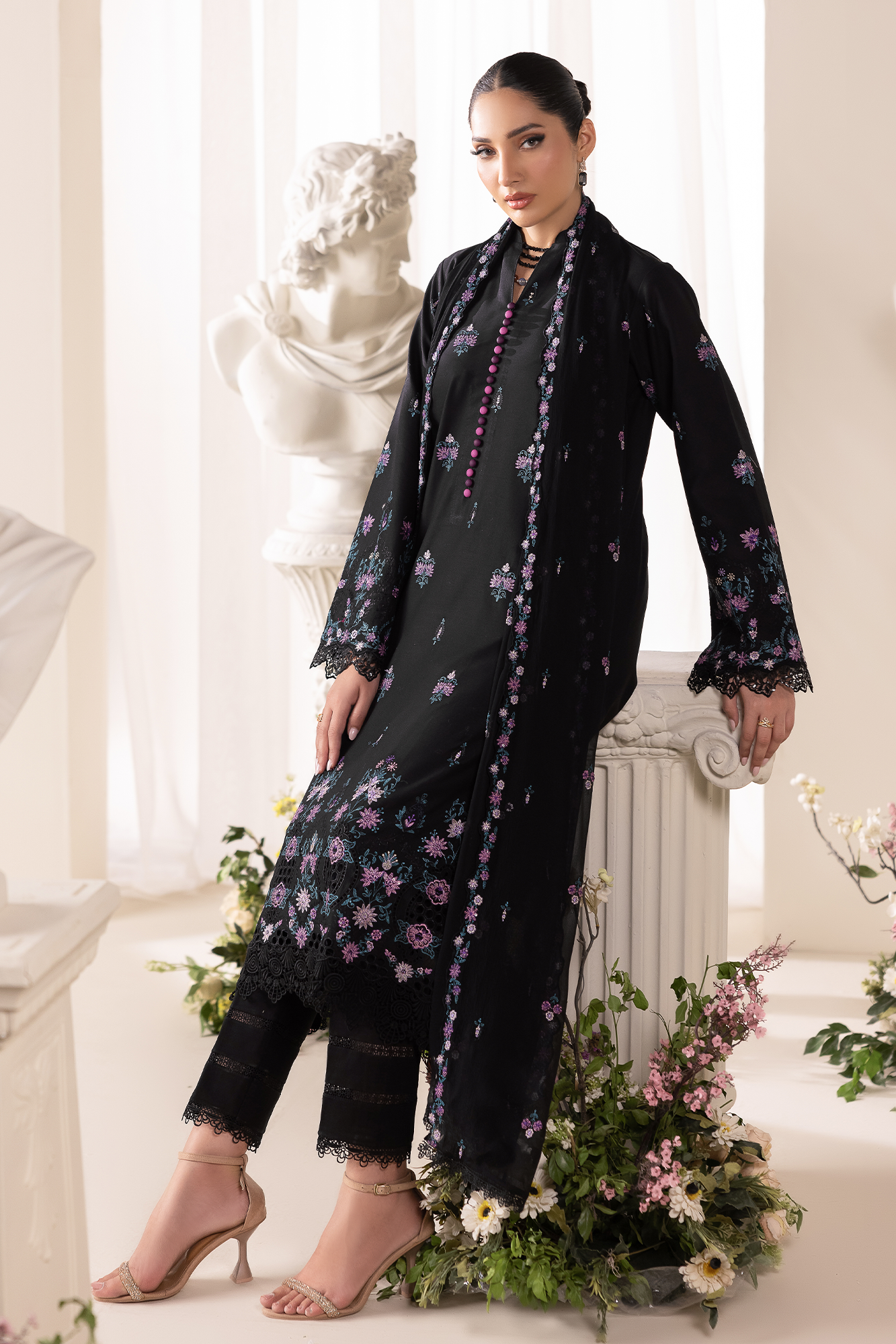 Rajbari | Premium Edition | Embroidered Chiffon Dopatta 01 - Luxury Dress - available at Maria Faisal in UK and USA.