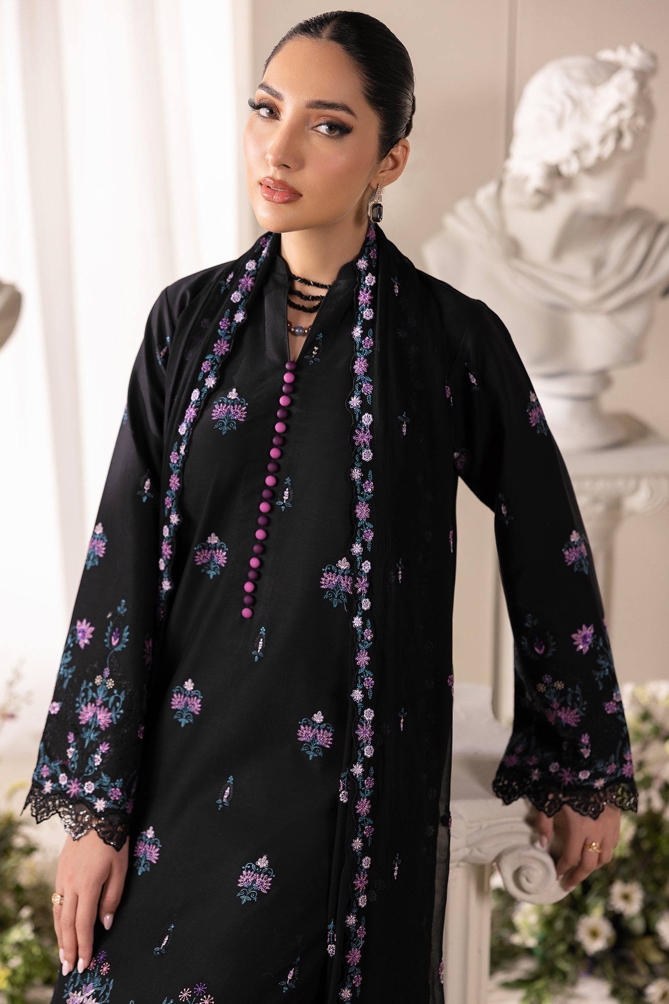 Rajbari | Premium Edition | Embroidered Chiffon Dopatta 01 - Luxury Dress - available at Maria Faisal in UK and USA.