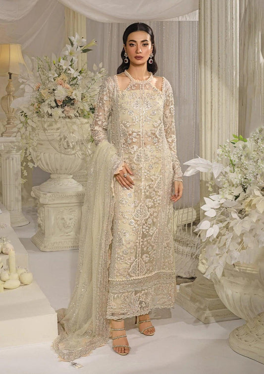 Elaf Premium | Evara Formals 24 | EFE-01 AURA - Designer Dress with Intricate embroidery and embellishments. Shop elegent wedding dress at Maria Faisal.