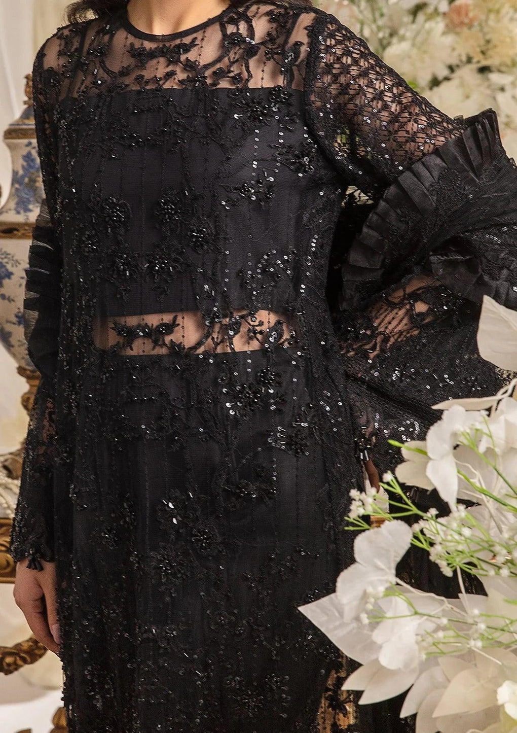 Elaf Premium | Evara Formals 24 | EFE-05 MAJESTY - Designer Dress with Intricate embroidery and embellishments. Shop elegent wedding dress at Maria Faisal.