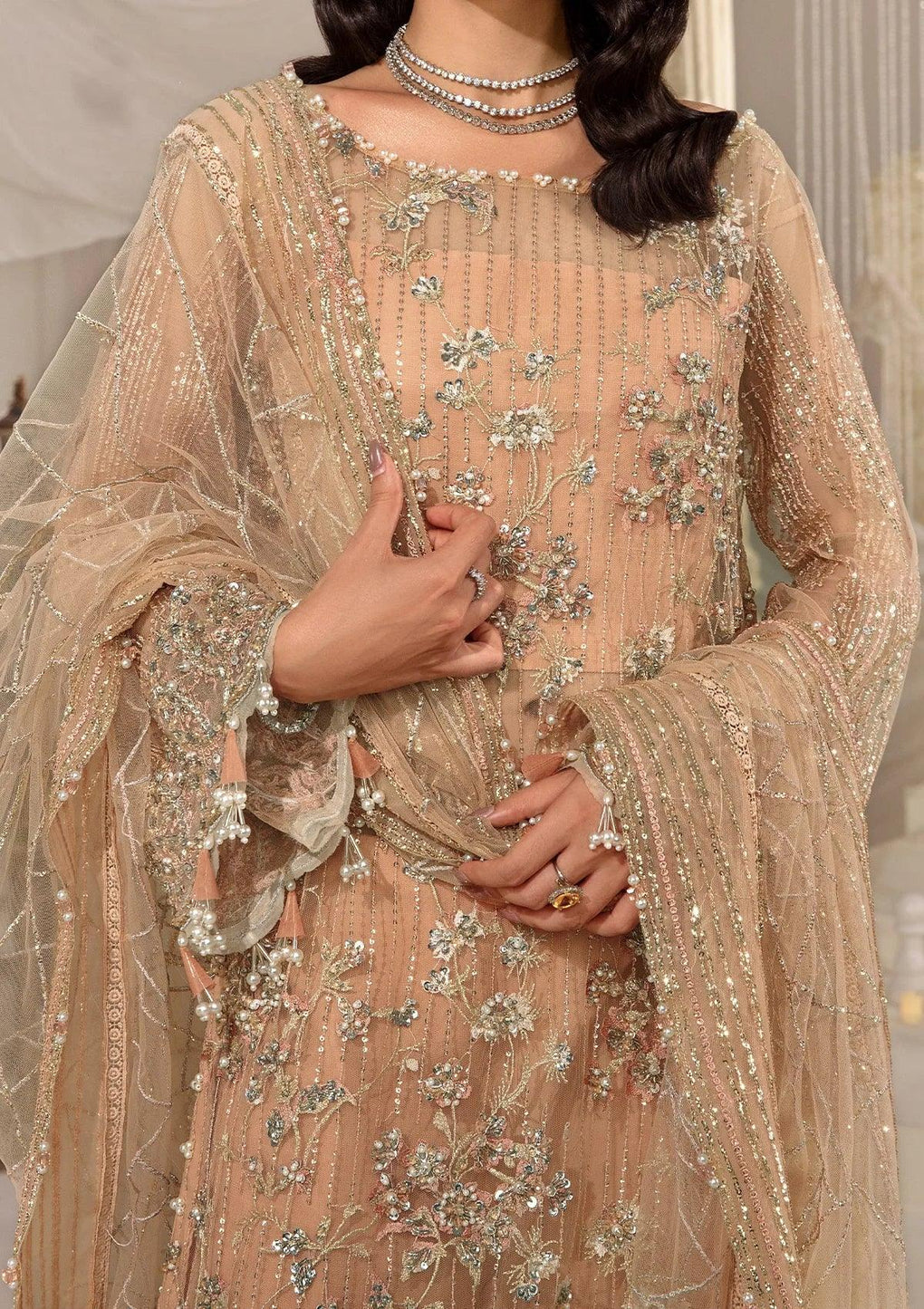 Elaf Premium | Evara Formals 24 | EFE-06 ZYVA - Designer Dress with Intricate embroidery and embellishments. Shop elegent wedding dress at Maria Faisal.