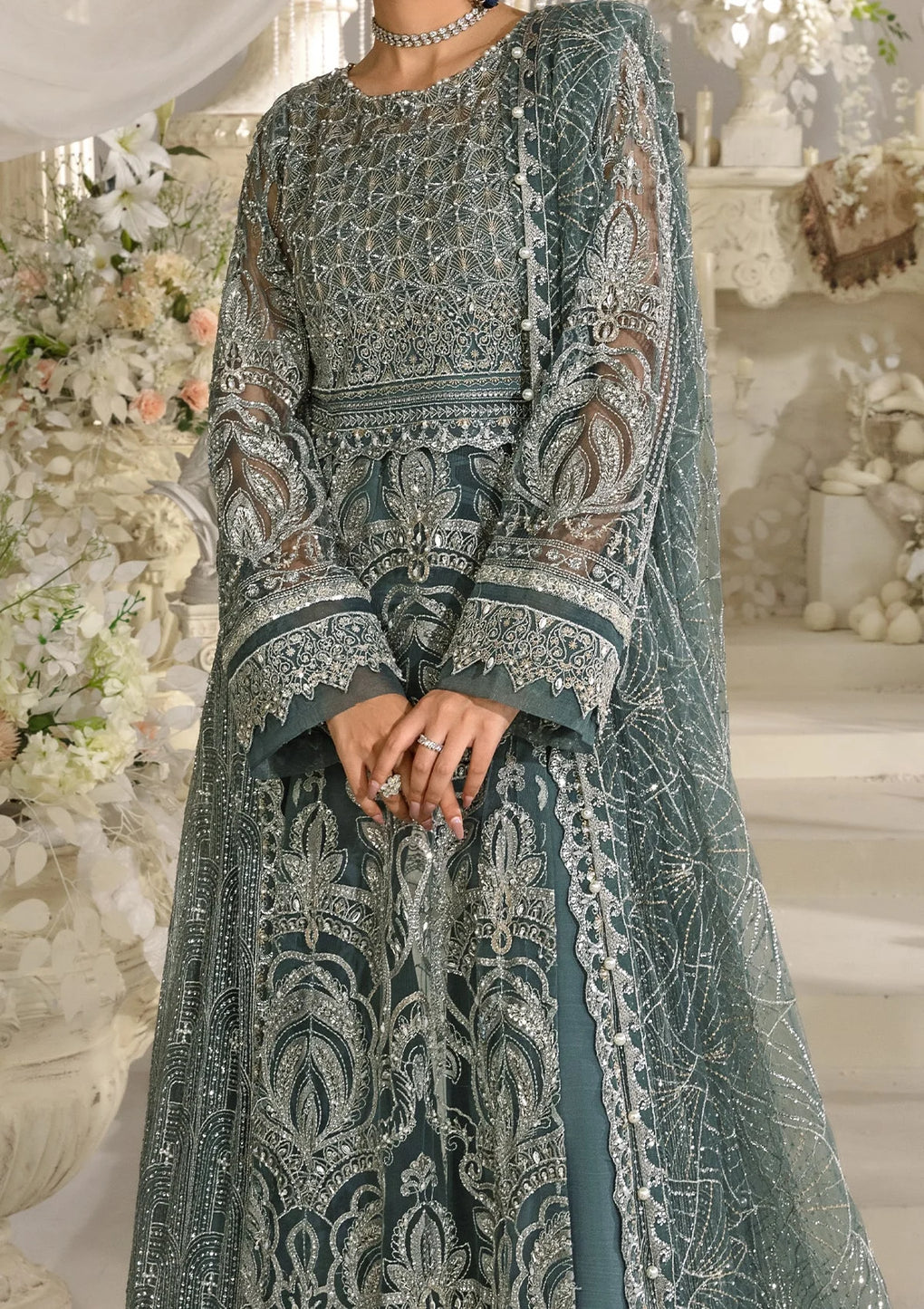 Elaf Premium | Evara Formals 24 | EFE-08 NIRVANA - Designer Dress with Intricate embroidery and embellishments. Shop elegent wedding dress at Maria Faisal.