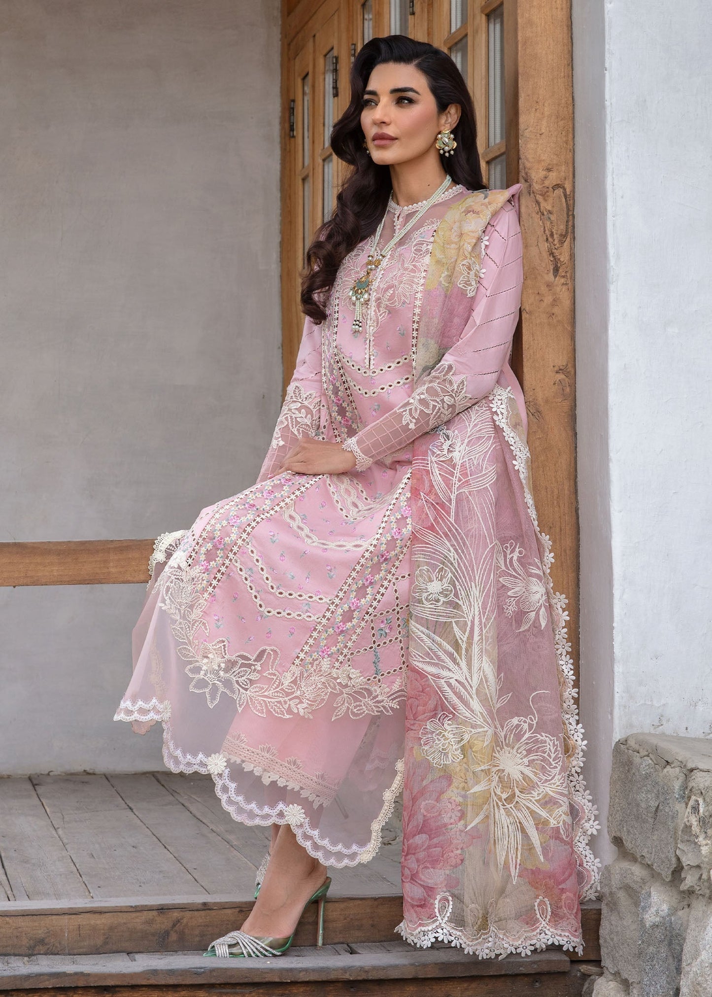 Crimson | Lawn 2024 | A Floral Mesh - Rose Pink - Ladies Clothes 