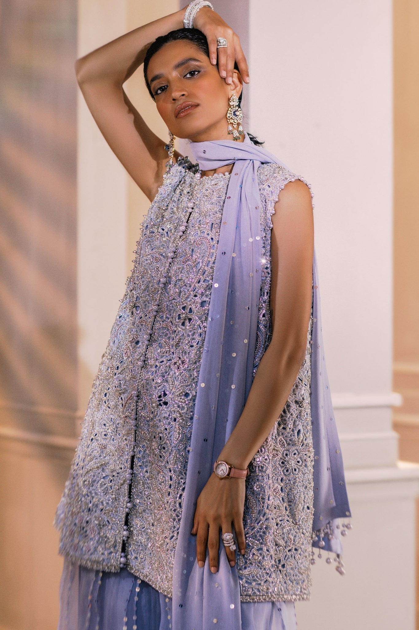 Elan | Demi Couture Onirique | CRISTALLIN LILAS (EP-20653) - Designer Dress with Intricate embroidery and embellishments. Shop elegent wedding dress at Maria Faisal.