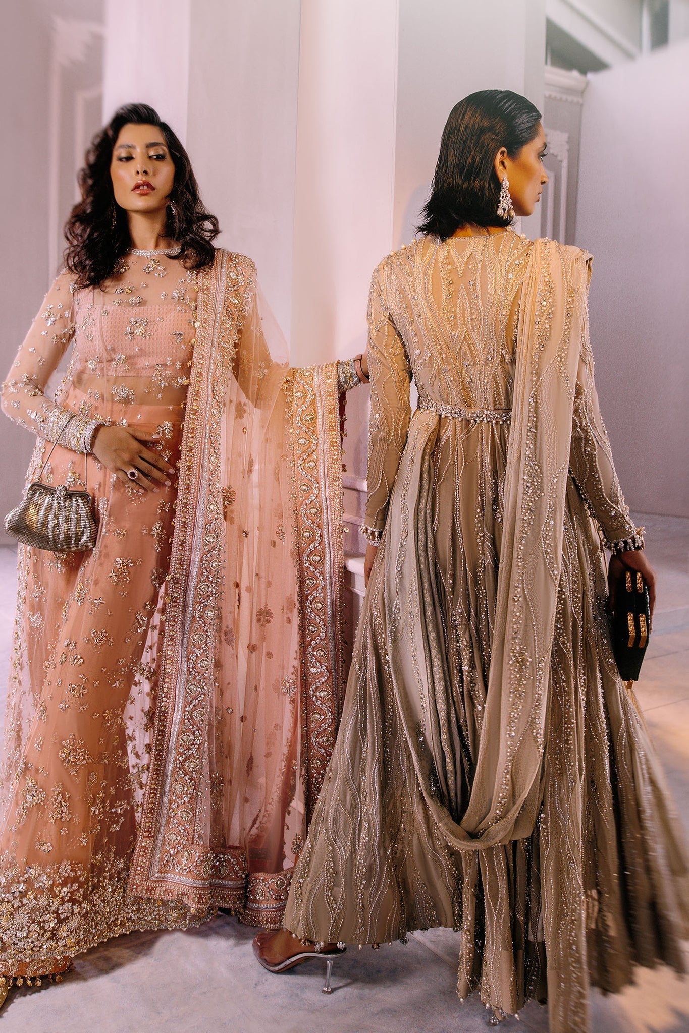 Elan | Demi Couture Onirique | ROSE PÃCHE (EP-20180) - Designer Dress with Intricate embroidery and embellishments. Shop elegent wedding dress at Maria Faisal.