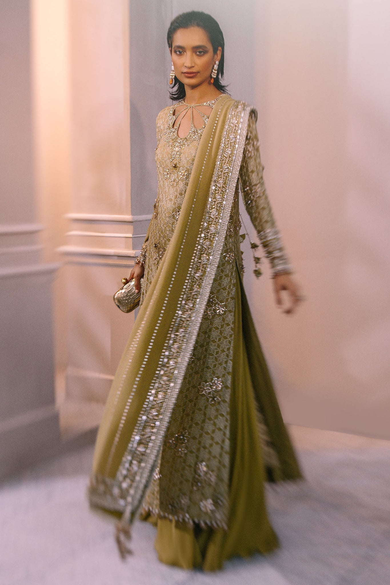 Elan | Demi Couture Onirique | ÃCLAT VERT (EP-20658) - Designer Dress with Intricate embroidery and embellishments. Shop elegent wedding dress at Maria Faisal.