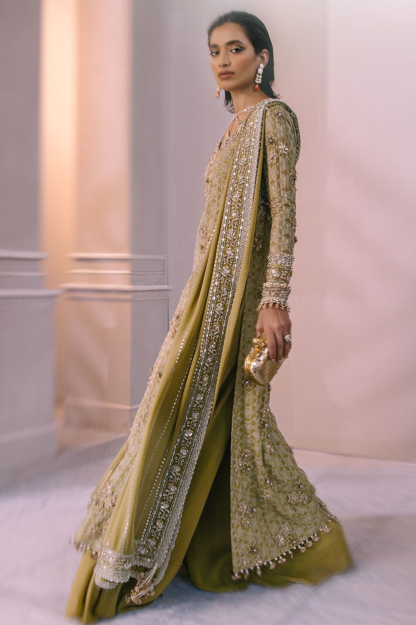 Elan | Demi Couture Onirique | ÃCLAT VERT (EP-20658) - Designer Dress with Intricate embroidery and embellishments. Shop elegent wedding dress at Maria Faisal.