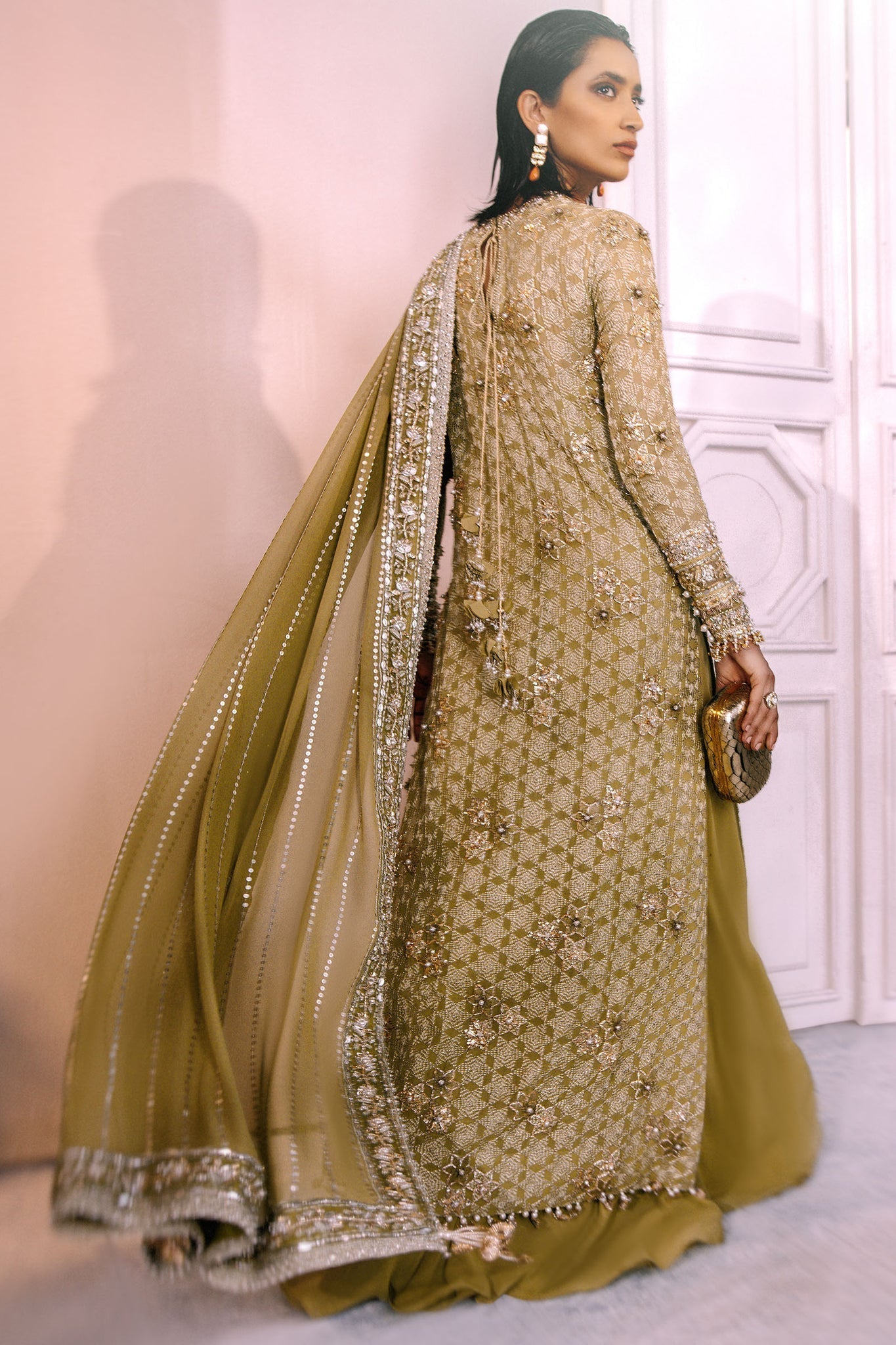 Elan | Demi Couture Onirique | ÃCLAT VERT (EP-20658) - Designer Dress with Intricate embroidery and embellishments. Shop elegent wedding dress at Maria Faisal.