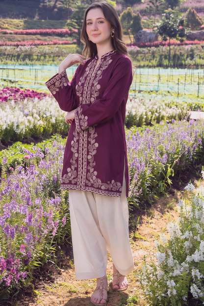 Saad Shaikh | Ease Fall Edit 26 | Prune - Casual Dress - available at Maria Faisal in UK and USA.