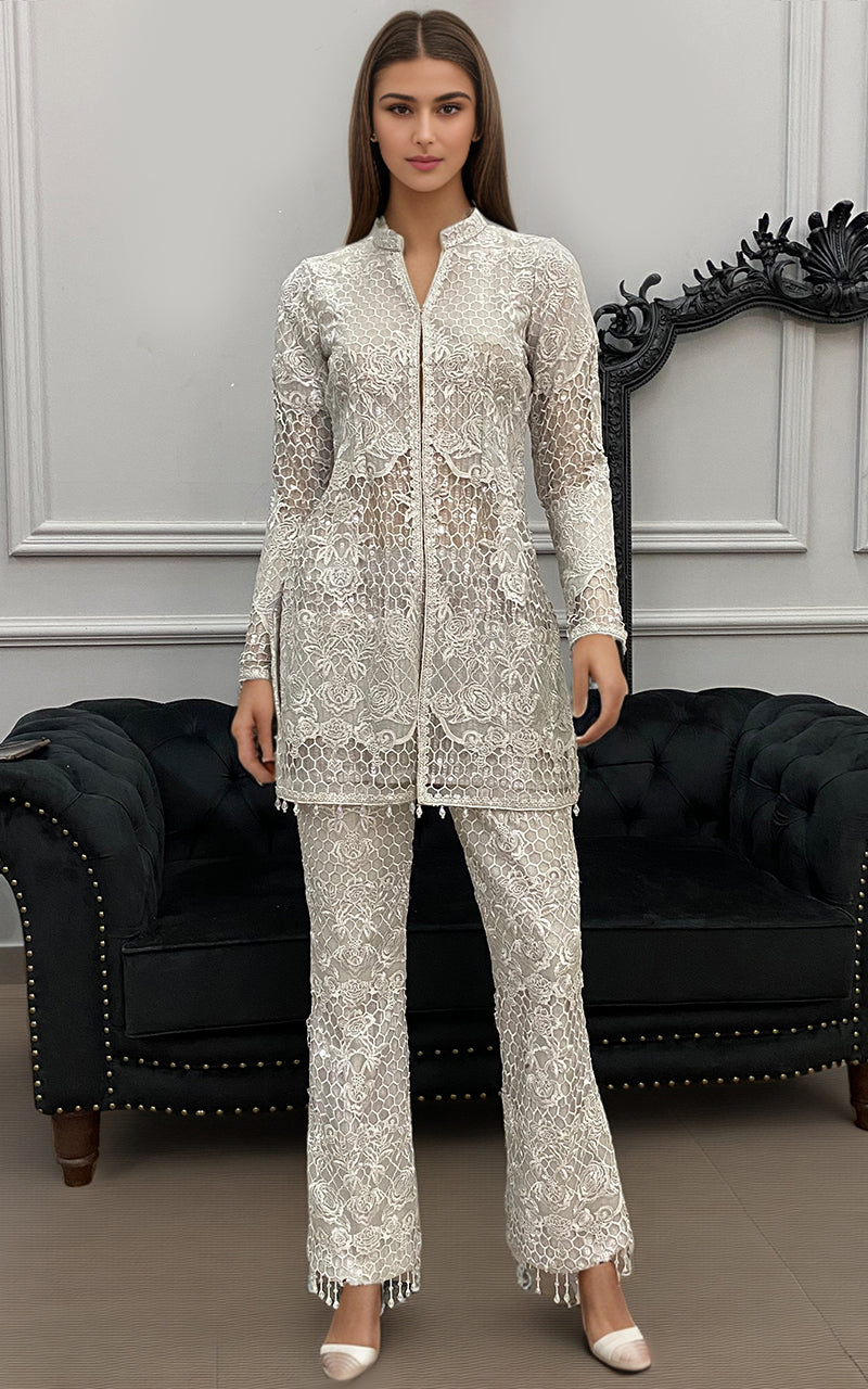 Threads and Motifs | Formal Dresses 25 | Organza Embroidered Jacket with Trouser - Ladies Clothes - Maria Faisal