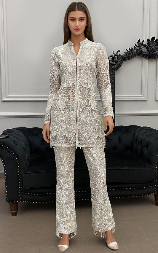 Threads and Motifs | Formal Dresses 25 | Organza Embroidered Jacket with Trouser - Ladies Clothes - Maria Faisal