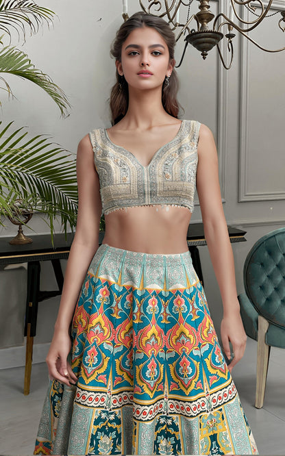 Threads and Motifs | Formal Dresses 25 | Embroidered Blouse With Printed Lehenga And Dupatta - Ladies Clothes - Maria Faisal