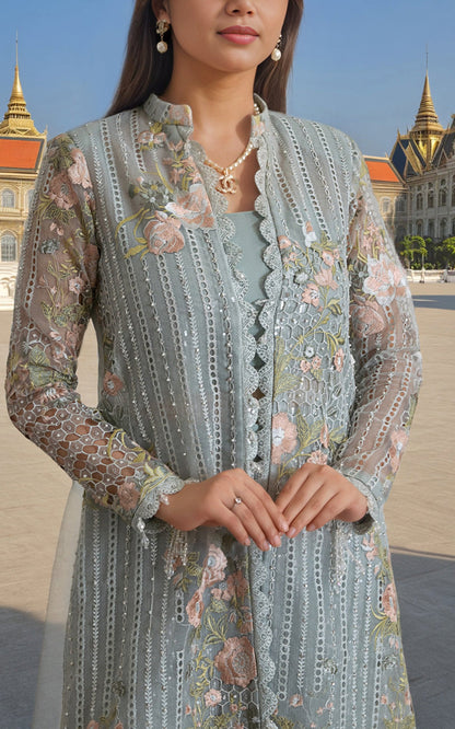 Threads and Motifs | Formal Dresses 25 | Organza Embroidered Front Open Jacket - Ladies Clothes - Maria Faisal