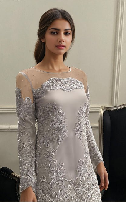 Threads and Motifs | Formal Dresses 25 | Net Embroidered Shirt With Lehenga