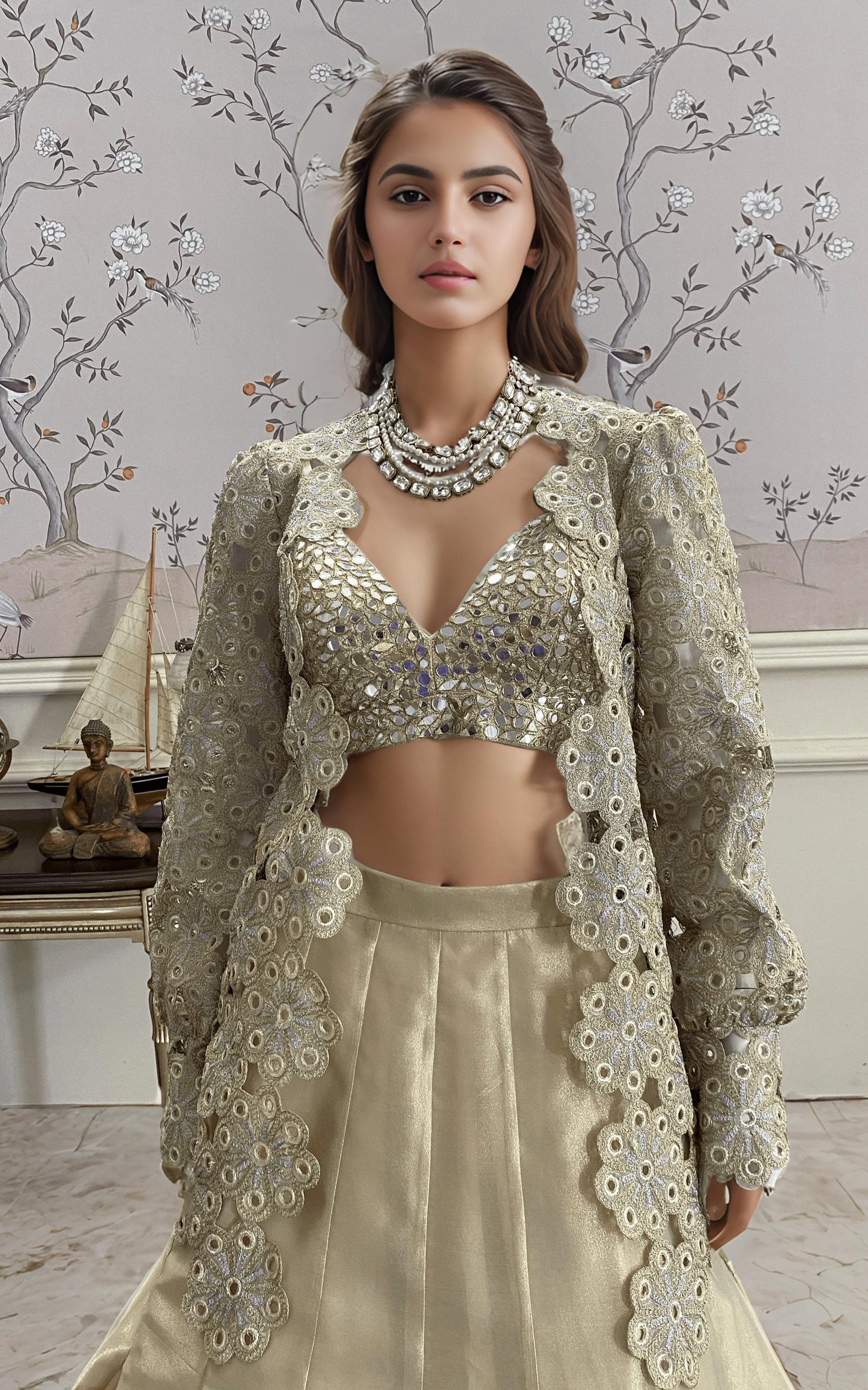 Threads and Motifs | Formal Dresses 25 | EMBRIODERED JACKET WITH BLOUSE AND SKIRT - Ladies Clothes - Maria Faisal