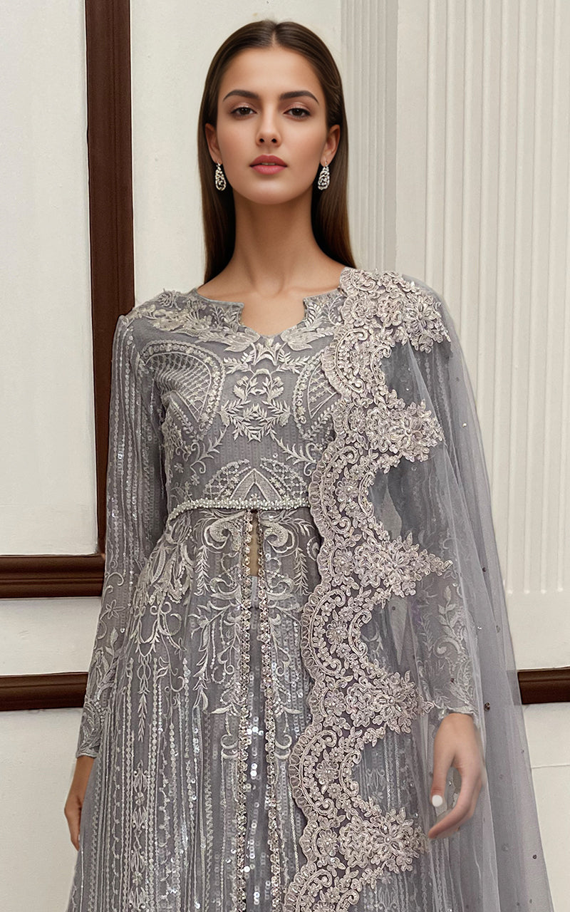 Threads and Motifs | Formal Dresses 25 | Net Embroidered Maxi With Dupatta - Ladies Clothes - Maria Faisal