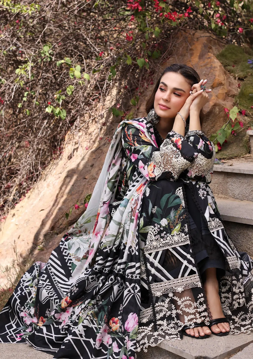 Elaf Premium | Prints Chikankari 24 | 02A NOIREE - Waniyas