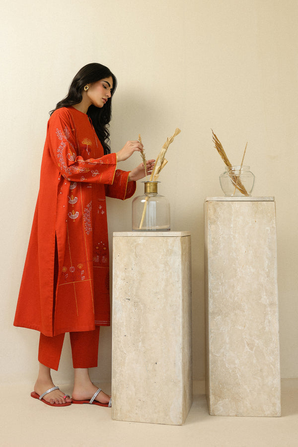 Sahar | Pre Essential Emb Edit | Burnt Citrus - Ladies Clothes - Maria Faisal