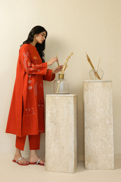Sahar | Pre Essential Emb Edit | Burnt Citrus - Ladies Clothes - Maria Faisal