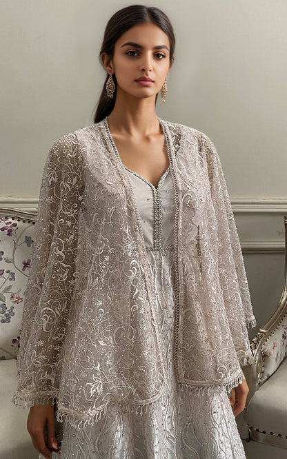 Threads and Motifs | Formal Dresses 25 | Net Embroidered Maxi With Embroidered Cape