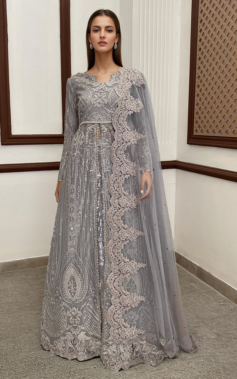 Threads and Motifs | Formal Dresses 25 | Net Embroidered Maxi With Dupatta - Ladies Clothes - Maria Faisal