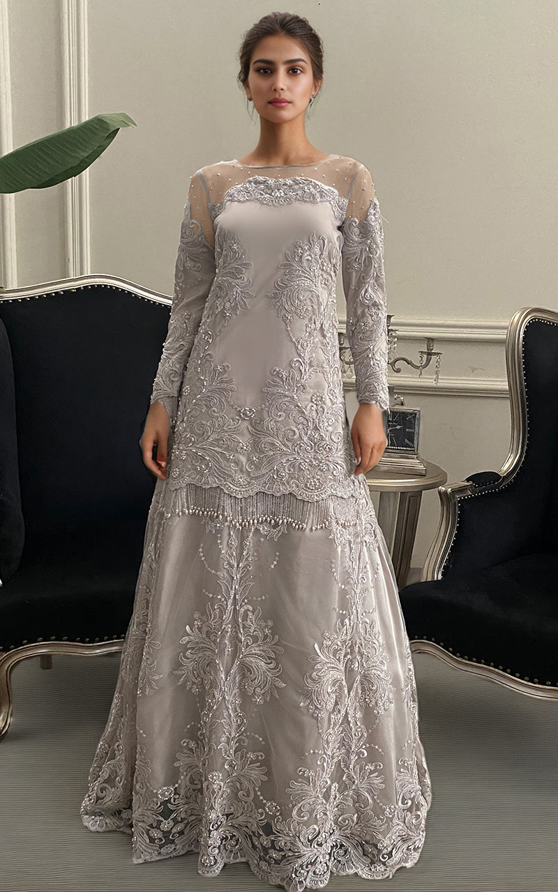 Threads and Motifs | Formal Dresses 25 | Net Embroidered Shirt With Lehenga - Ladies Clothes - Maria Faisal