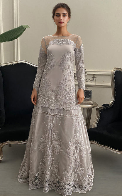 Threads and Motifs | Formal Dresses 25 | Net Embroidered Shirt With Lehenga - Ladies Clothes - Maria Faisal