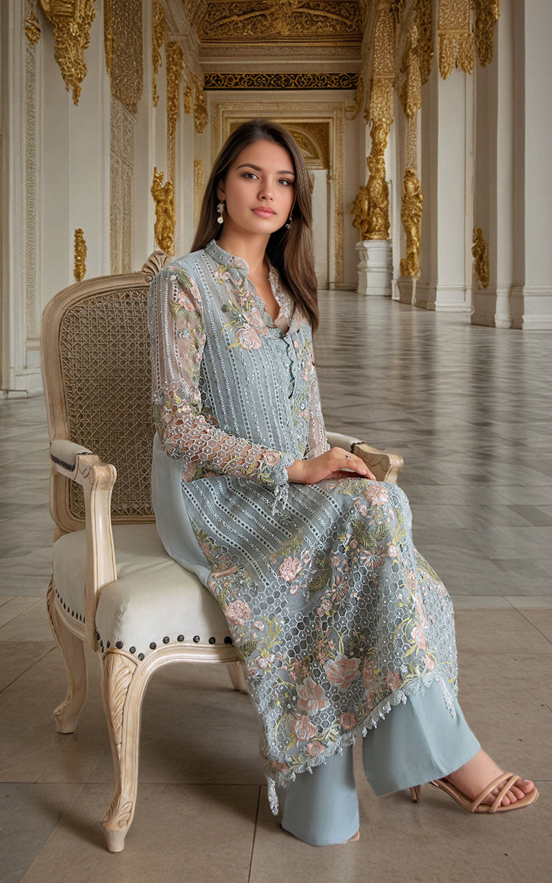 Threads and Motifs | Formal Dresses 25 | Organza Embroidered Front Open Jacket - Ladies Clothes - Maria Faisal