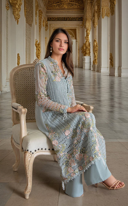 Threads and Motifs | Formal Dresses 25 | Organza Embroidered Front Open Jacket - Ladies Clothes - Maria Faisal