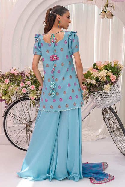 Chic Ophicial | The Maison Duo | Dusty Blue - Luxury Dress - available at Maria Faisal in UK and USA.