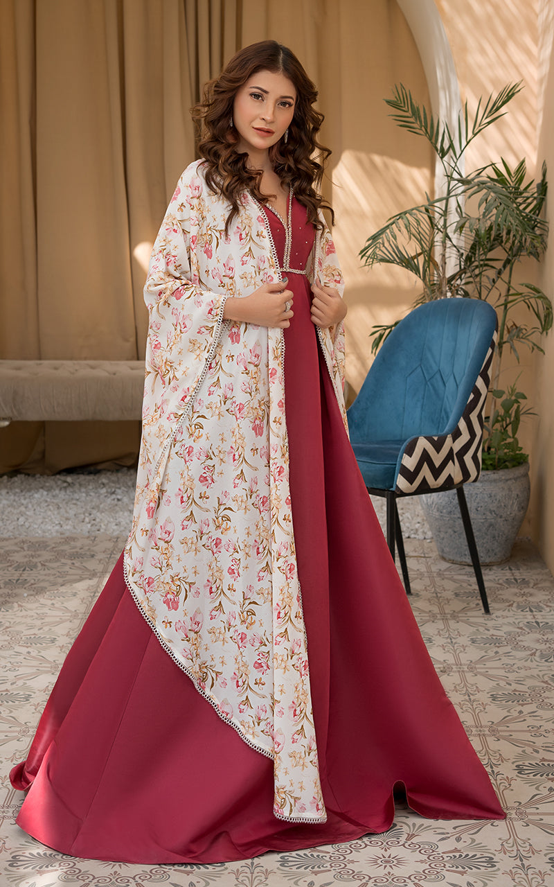 Threads and Motifs | Formal Dresses 25 | Printed Cape With Maxi - Ladies Clothes - Maria Faisal