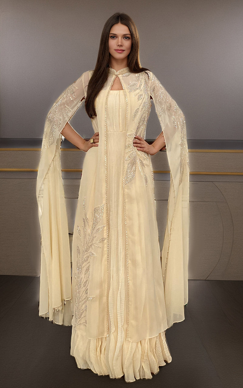 Threads and Motifs | Formal Dresses 25 | Chiffon Embroidered Cape With Crushed Maxi - Ladies Clothes - Maria Faisal