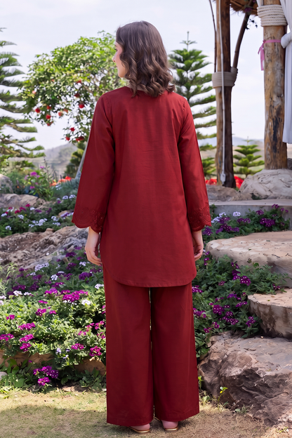 Saad Shaikh | Ease Fall Edit 26 | Merlot - Casual Dress - available at Maria Faisal in UK and USA.