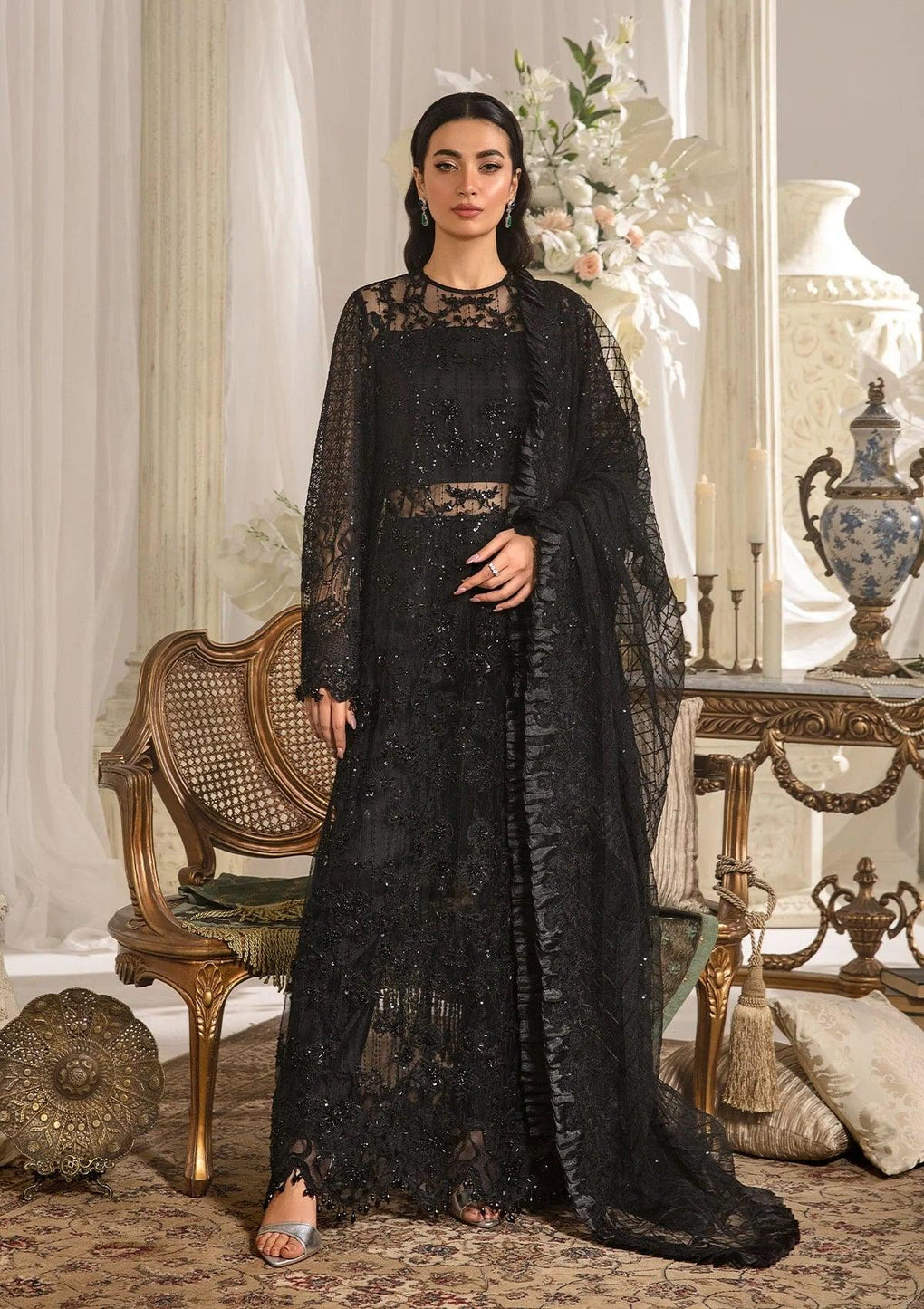 Elaf Premium | Evara Formals 24 | EFE-05 MAJESTY - Designer Dress with Intricate embroidery and embellishments. Shop elegent wedding dress at Maria Faisal.