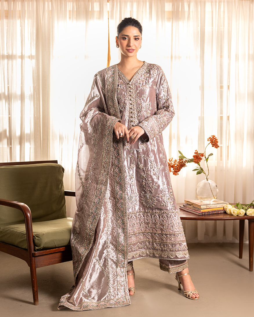 Mushq | Sunehri Lama Silk | Hamna - Formal Dress - available at Maria Faisal in UK and USA.