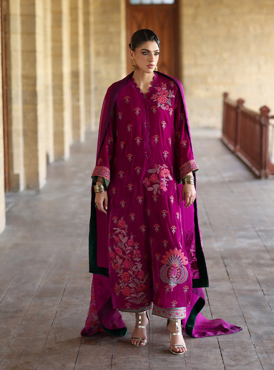 Zainab Chottani | Velura Velvet Edit 25 | Mulberry Long Shirt - Formal Dress - available at Maria Faisal in UK and USA.