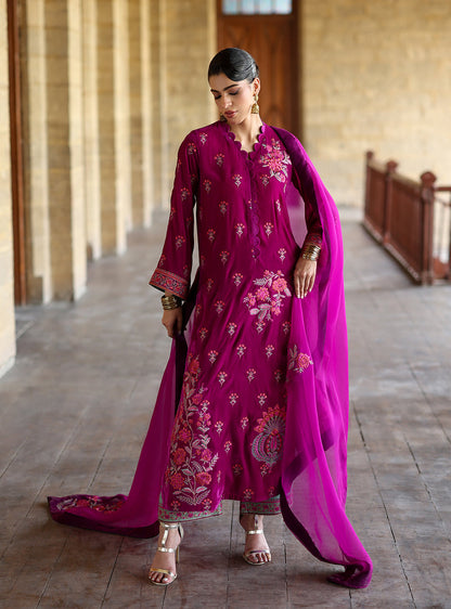Zainab Chottani | Velura Velvet Edit 25 | Mulberry Long Shirt - Formal Dress - available at Maria Faisal in UK and USA.
