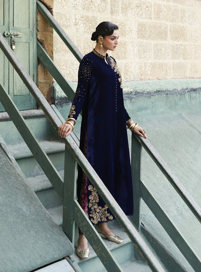 Zainab Chottani | Velura Velvet Edit 25 | Celine Gold - Formal Dress - available at Maria Faisal in UK and USA.