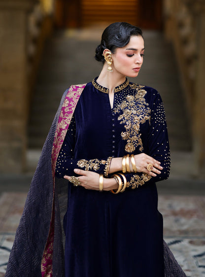 Zainab Chottani | Velura Velvet Edit 25 | Celine Gold - Formal Dress - available at Maria Faisal in UK and USA.
