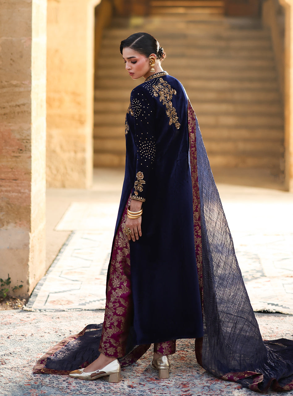 Zainab Chottani | Velura Velvet Edit 25 | Celine Gold - Formal Dress - available at Maria Faisal in UK and USA.