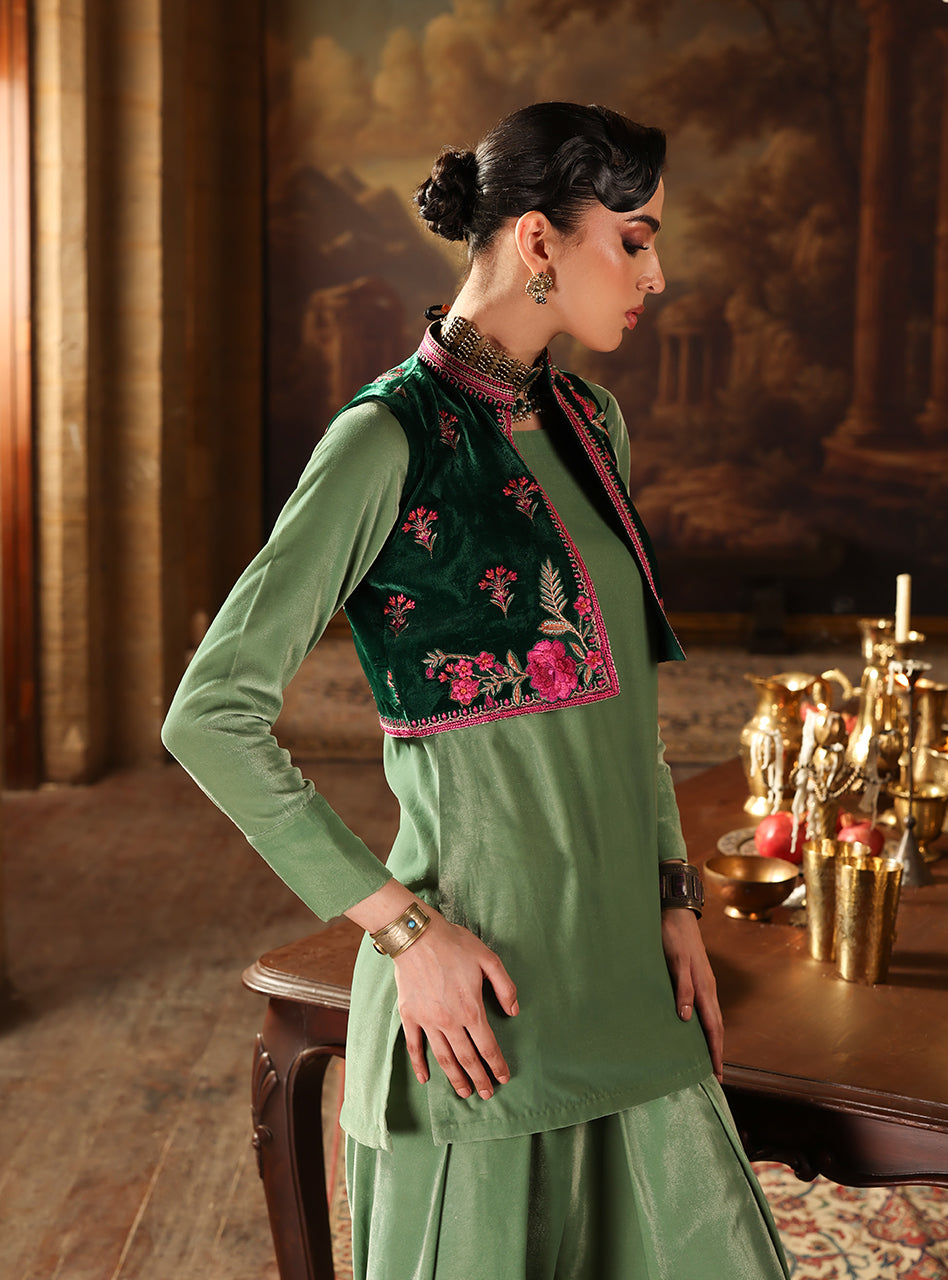 Zainab Chottani | Velura Velvet Edit 25 | Jade Bolero - Formal Dress - available at Maria Faisal in UK and USA.